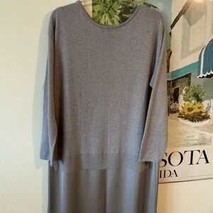 J. Jill DRESS Gray size M. Sweater top, Polyester attached bottom skirt. 49”long